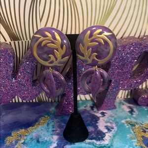 Vintage Purple and Gold Women's Dangle Earrings